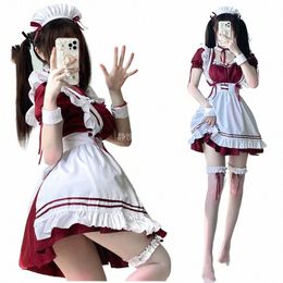 Femme de ménage Cosplay Plus Taille Lolita Uniforme Sexy Vin Rouge Coupe Basse Style Dr Quotidien Belle Vêtements Tenue Disfraz Anime Oktoberfest R7CT #