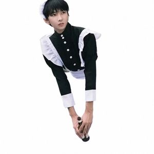 Maid Outfit Cosplay Lolita Set Vêtements Vintage Hommes Femmes Style japonais Mignon Kawaii Gothique Jeu de Rôle Costume Noir et Blanc B9PM #