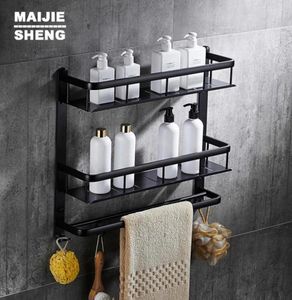 Maijiesheng Pure Black Badkamerplank Zwart Dubbele laag Badkamer Hoek Schaphouder Show Room Accessories4419685