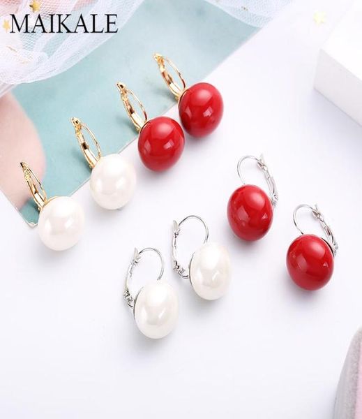 MAIKALE Simple blanc rouge perle boucles d'oreilles or argent couleur grande boule boucles d'oreilles avec perle goutte pour femmes fille bijoux Gift5196978