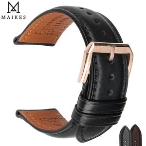 Maikes 1 st Mode Men Women 18mm 20mm 22 mm 24 mm Cowhide Leather Riem Black Business Watch Band Universal 240408