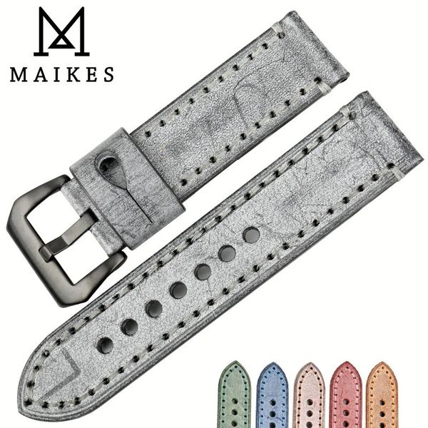 Maikes Handmade Quality Vintage Bridle Leather Watch Watch 22 mm 24 mm Accessoires de montre Watch Band 6 Color Disponible Watch Band 240422