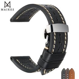 MAIKES luxe véritable cuir de veau Bracelet de montre 18mm 20mm 22mm 24mm bracelets de montre Bracelet papillon boucle bande d'affaires 240106