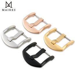 MAIKES Hebilla de reloj de acero inoxidable 16 mm 18 mm 20 mm 22 mm 24 mm 26 mm Correa de cuero negra plateada oro rosa 240104