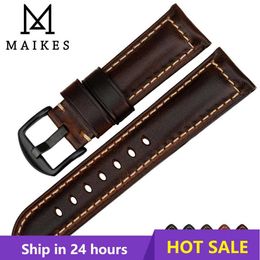 Maikes Accessoires de montre Bracelets de montre 18mm - 26mm Bracelet de montre en cuir de cire d'huile vintage marron pour Samsung Gear S3 Bracelet de montre fossile H0915