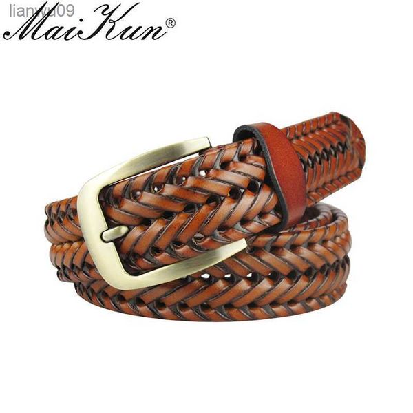 Maikun hommes tressé ceinture tissé ceintures en cuir pour hommes femmes Vintage taille sangle décontracté ceinture boucle ardillon mâle ceinture pour jean L230704