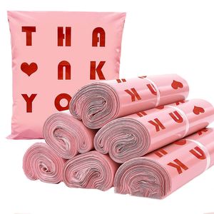 Sacs de courrier 50 Pcs Rose Enveloppe Poly Sac Étanche Courrier Emballage Pour Vêtements D'affaires PE Mailing Postal MERCI Imprimer 230428