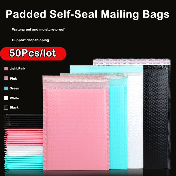 Bolsas de correo, 50 Uds., sobres acolchados de burbujas de polietileno rosa, bolsas de Polymailer con forro de burbujas a granel para embalaje Maile Self Seal 230607