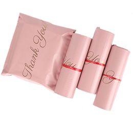 Bolsas de correo 50 piezas GRACIAS Correo de color rosa Regalos de plástico Cajas de zapatos Bolsa de embalaje Impermeable Express Mailer Courier Bag 230428