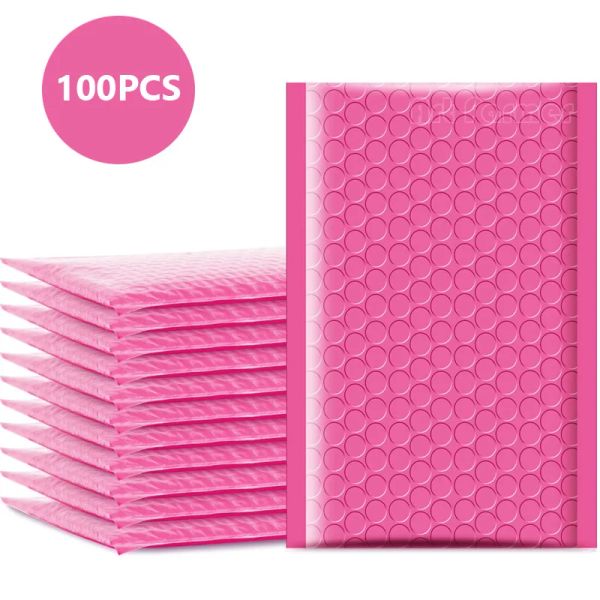 Mailers 100pcs Bubble Mailers Sobres acolchados Pearl Film Gift Present Mail Soble Bag para Book Revista Lined Mailer Self Seal Pink