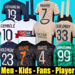 Maillot de foot 2024 Paris Kylian Mbappe maillot Kolo Muani Saint Dembélé Asensio Germain Zaïre Emery Kit de football Lee Kang dans Achraf Hakimi Maillots de football ensemble pour enfants