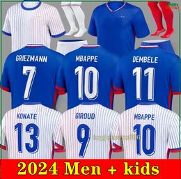 2024 25 Jersey de football français Benzema Giroud MBAPPE GRIEZMANN Saliba Pavard Kanté Maillot de pied Equipe Away Kids Kit Jersey Football Shirt Accueil Uniforme