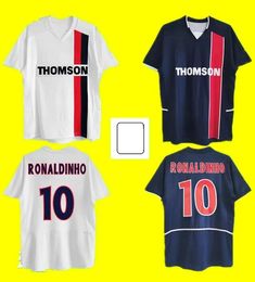 Maillot de Foot Paris Jerseys # 10 Ronaldinho Chulapa Luiz 2002 2003 Retro Soccer Jersey 02 03 Klassieke Vintage Voetball Shirt Frans Home Blu