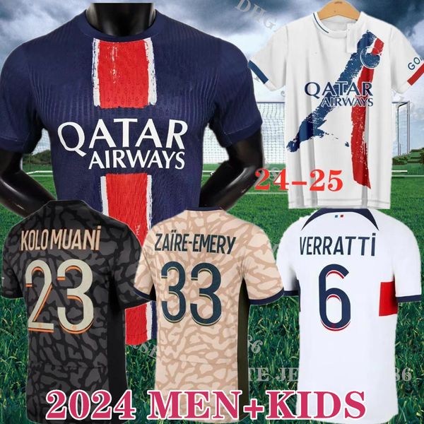 Maillot MBAPPE Jerseys de fútbol Kit para niños 24/25 Versión del jugador Entrenamiento Pre Match 2024 2025 Maglia Paris Home Away Football Shirt Hakimi Fabian Vitinha O Dembele S-4XL