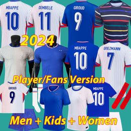 France 2024 Maillots de football Français Benzema Chemises de football MBAPPE GRIEZMANN Franes CAMAVINGA Kit 22 23 DEMBELE HERNANDEZ Hommes Enfants Maillot d'avant-match