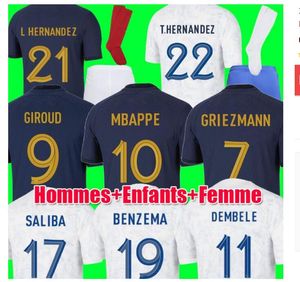 Maillots de football Coupe du Monde 2022 Maillot FRENCH BENZEMA Football Shirts MBAPPE GRIEZMANN POGBA KANTE maillot foot kit Shirt hommes enfants MEN Kids 3XL/4XL