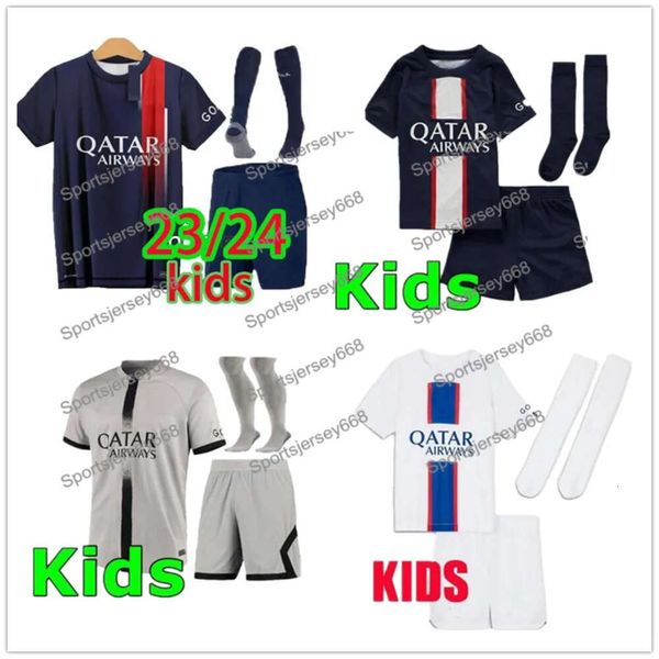 Maillots De Football Soccer Mbappe Kids Jerseys 2023 2024 Kit de fútbol Mbappe Soccer Jersey 23 24 New Paris Boys Set Uniform Shorts