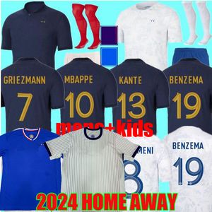 Maillots de French Soccer Jersey 2024 Benzema Mbappe Griezmann 24 25 Francia Men Kids Kimpembe Fekir Maillot Women Football Shirt Homme Kante Varane
