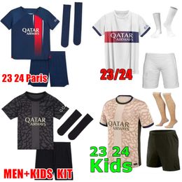 Maillots de Kids Jerseys 2023 Es voetbalkit Mbappe voetbalshirt 23 24 Nieuwe Paris Boys Set uniform shorts Socks Maillot voet top