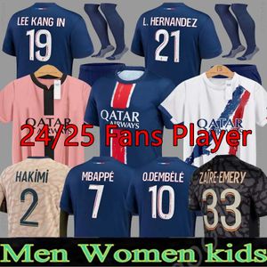 24 25 Maillot de Foot Mbappe Soccer Jerseys Kolo Muani O.Dembele ASENSIO HAKIMI UGARTE FOOTBALL Shirt 23 24 Homme Enfants Men Kids Kit Lee Kang