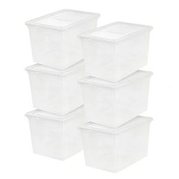 Steunpilaren 68 Qt 17 Gal Jumbo Plastic stapelbare kast opbergdoos Clear Set van 6 240402