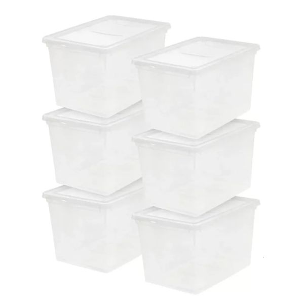 Mainstays 240112 Boîte de rangement en plastique empilable Jumbo 68 litres Transparent Lot de 6