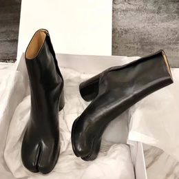 Maison Marrela Ninja Femmes Margiela Boots Boots Real Leather Toe Tabi Split Boots Cow Coue Round Chunky Heel Botkle Boots Femme High Heels Ladies Chaussures 231116