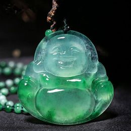 Maitreya Boeddhabeeld gesneden Jade hanger natuurlijke Chinees wit groen jade smile ketting sieraden305y