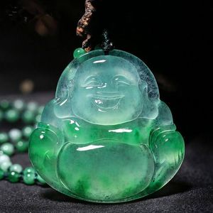Maitreya Boeddhabeeld gesneden jade hanger natuurlijke Chinese witte groene jade glimlach Ketting Jewelry264q