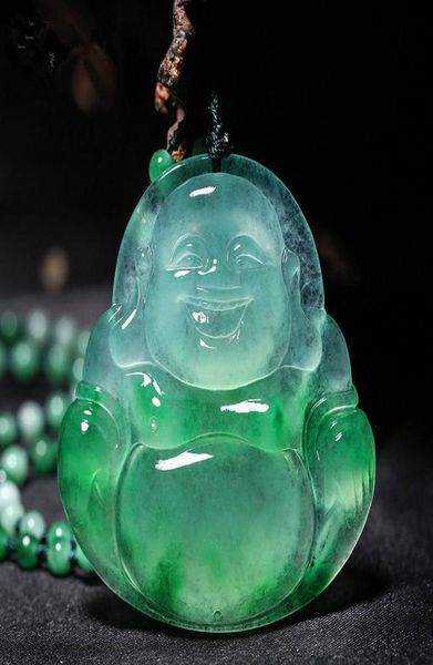 MAITREYA BUDDHA STATURE SCARVED JADE PENDANT NATUAL NATUREL Collier de jade vert blanc chinois 8701212