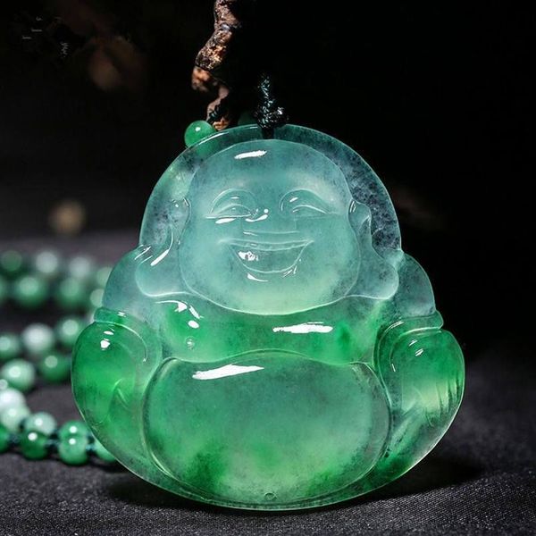 MAITREYA BUDDHA STATURE JADE SCARVE PENDANT NATUAL NATUAL CHINAGE BLANC JADE JADE Collier Bijoux 305Y