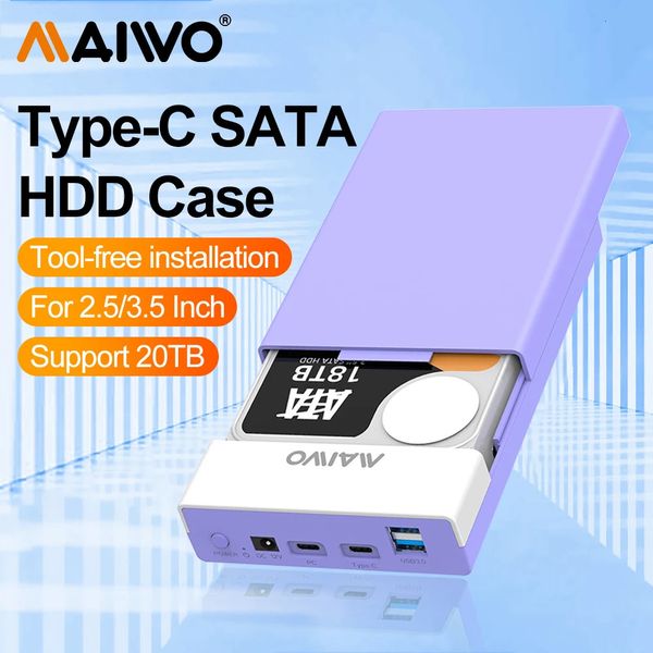 MAIWO Caja de disco duro externo para HDD SATA SSD de 3,5 y 2,5 pulgadas con función de concentrador USB Caja adaptadora tipo C a SATA de hasta 20 TB 240322