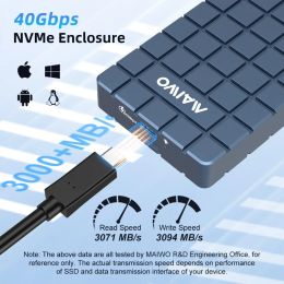 Maiwo USB 4.0 40 Gbps M.2 NVME SSD Enclosure compatible M2 à Type-C 4.0 8 To Étui à entraînement à l'état solide avec Thunderbolt 3/4