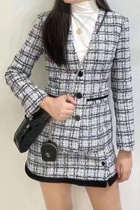 Maje Fit Tweed Manteau à Carreaux Taille Haute Mini Jupe A-ligne pour Dames