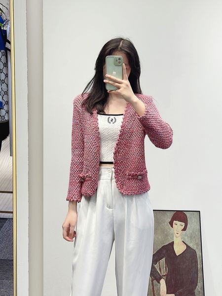 Maje Fried Dough Twists ourlet court rose manches longues tricot cardigan top coat