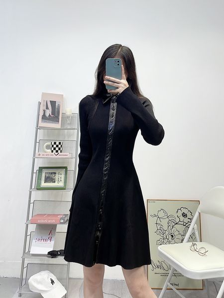 Robe tricotée noire à manches longues pour femmes Maje, jupe courte