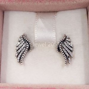 Andy Jewel Majestic Feathers Boucles d'oreilles en argent sterling 925 Fit European Pandora Style ALE Stud Crystal Jewelry