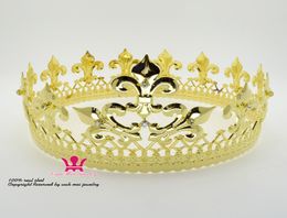 Majestic Queen King Full Gold Gold Crown Men and Women Royal Prince Headwear Cosplay Metal Party Show Accesorios para el cabello de graduación MO0761969698