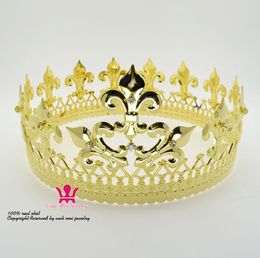 Majestic Queen King Full Gold Gold Crown Men and Women Royal Prince Headwear Cosplay Metal Party Show Accesorios para el cabello de graduación MO0764722311