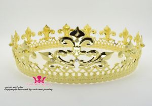 Majestic Queen King Full Gold Crown Men and Women Royal Prince Headwear Cosplay Metal Party Show Prom Hair Accessories MO0762360320
