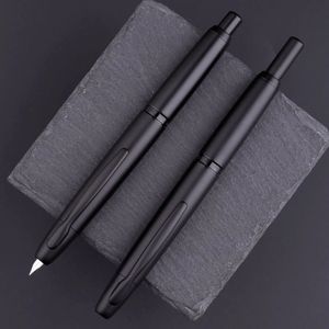 MAJOHN A1 pluma estilográfica retráctil EF Nib 0,4mm Metal mate negro bolígrafo tinta escribir con convertidor para regalos de estudiantes 240130