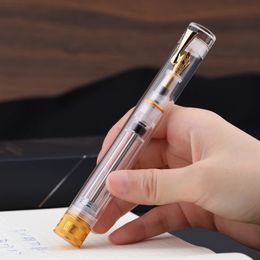 Majohn V1 stylo plume de remplissage sous vide EFFM plume pliée résine transparente GoldenSilver Clip démonstration écriture cadeau 240229