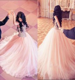 Major Beading Quinceanera -jurken 2016 Modeste Sweetheart Tulle Lagen Ball Jurk Prom Dress Sweep Train Vestidos Girls Pageant Dres8003954