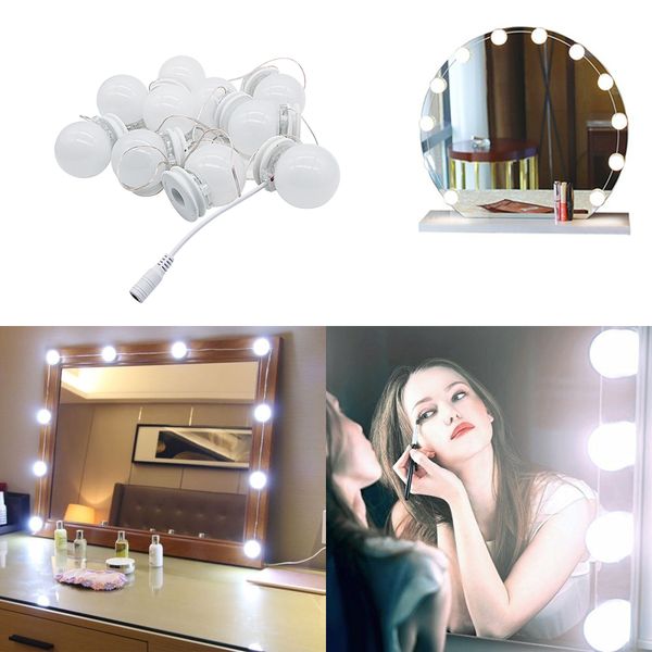 Faire 10LED miroir vanité miroir lumière LED ampoules Kit de lampe pour coiffeuse Salon DC12V avec interrupteur