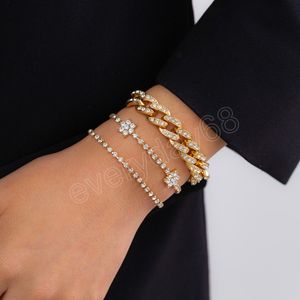 Gelaagde dikke glanzende strass armbanden ingesteld voor vrouwen trendy handketen trendy dikke armband mode sieraden accessoires