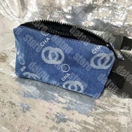 Bolsa de maquillaje de diseñador, bolsa de lavado azul vaquera, estuches con cremallera para cosméticos a la moda, bolsas de maquillaje para mujer, bolsas de aseo