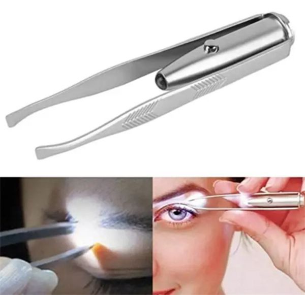 Pince à épiler à sourcils à LED en acier inoxydable avec lumière LED intelligente pince à épiler à sourcils à cils anti-dérapant pince à épiler JL1592