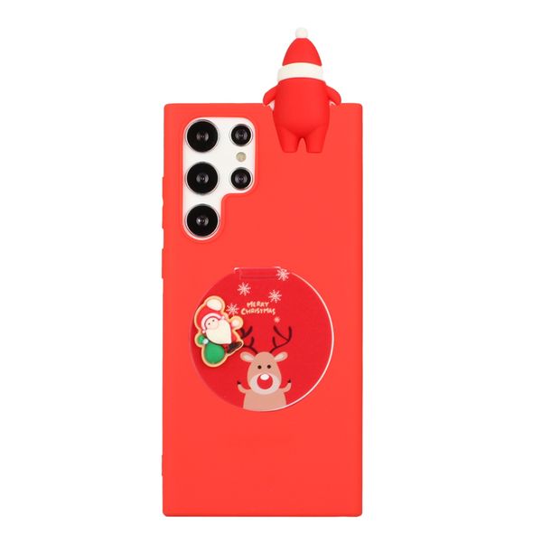 Étuis de support de miroir de maquillage pour Samsung Galaxy Note20 S20 S21FE S22 Ultra A52 A22 3D Doll Cartoon Christmas Santa Silicone Cover Gift