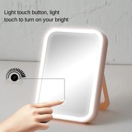 Espejo de maquillaje Mesa de complemento de carga Espejo portátil plegable Espejo de maquillaje LED con luz