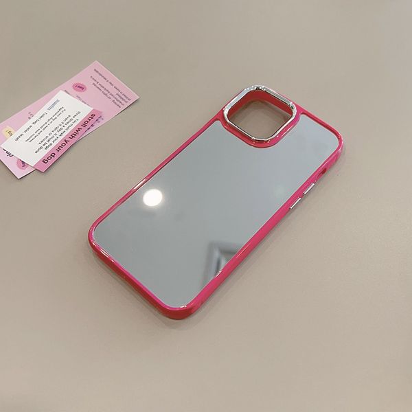 Coque de téléphone de protection galvanisée avec miroir de maquillage, étui rose pour iPhone 15 14 11 13 12 11 Pro Max Back 15pro